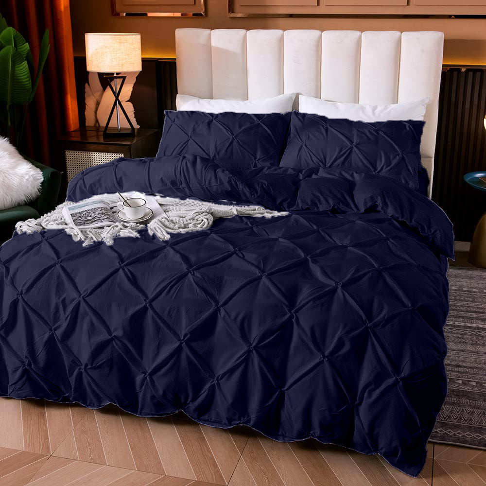 Cotton 600 Thread Count, Luxurious Pleated Design Duvet Cover With 2 Pillowcase