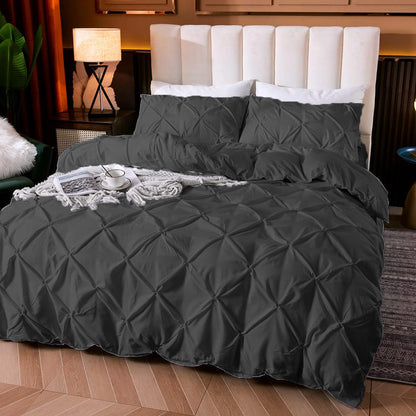 Cotton 600 Thread Count, Luxurious Pleated Design Duvet Cover With 2 Pillowcase