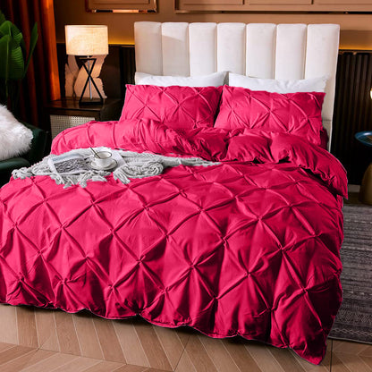Cotton 600 Thread Count, Luxurious Pleated Design Duvet Cover With 2 Pillowcase