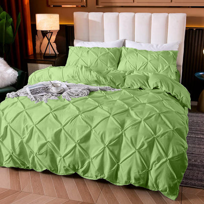 Cotton 600 Thread Count, Luxurious Pleated Design Duvet Cover With 2 Pillowcase