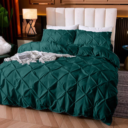 Cotton 600 Thread Count, Luxurious Pleated Design Duvet Cover With 2 Pillowcase