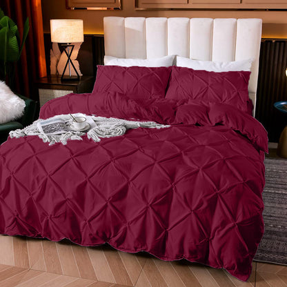 Cotton 600 Thread Count, Luxurious Pleated Design Duvet Cover With 2 Pillowcase