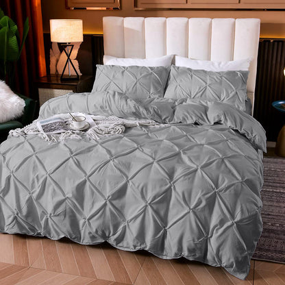Cotton 600 Thread Count, Luxurious Pleated Design Duvet Cover With 2 Pillowcase