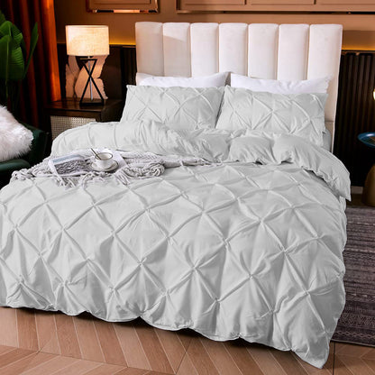 Cotton 600 Thread Count, Luxurious Pleated Design Duvet Cover With 2 Pillowcase