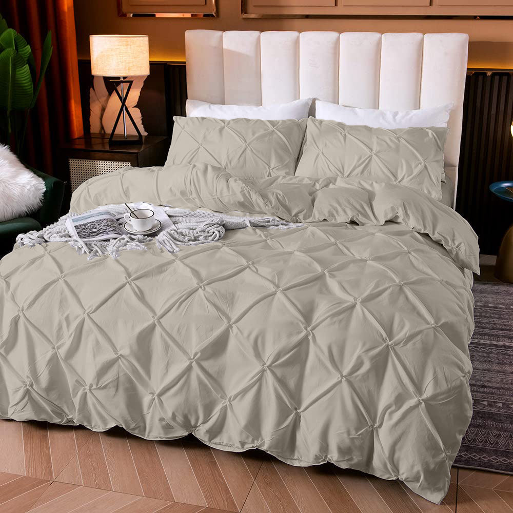 Cotton 600 Thread Count, Luxurious Pleated Design Duvet Cover With 2 Pillowcase