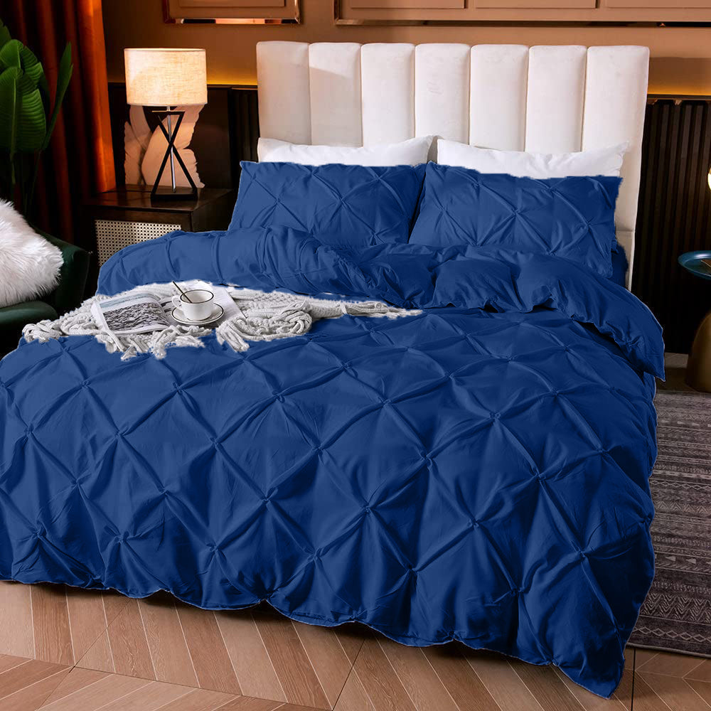 Cotton 600 Thread Count, Luxurious Pleated Design Duvet Cover With 2 Pillowcase