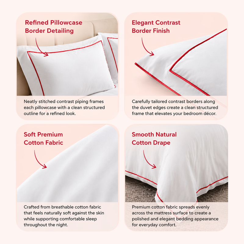 Signature Collection Integrated Edge Piping Duvet Cover Set – Luxury Hotel Style 3 Piece Designer Bedding Set Specification