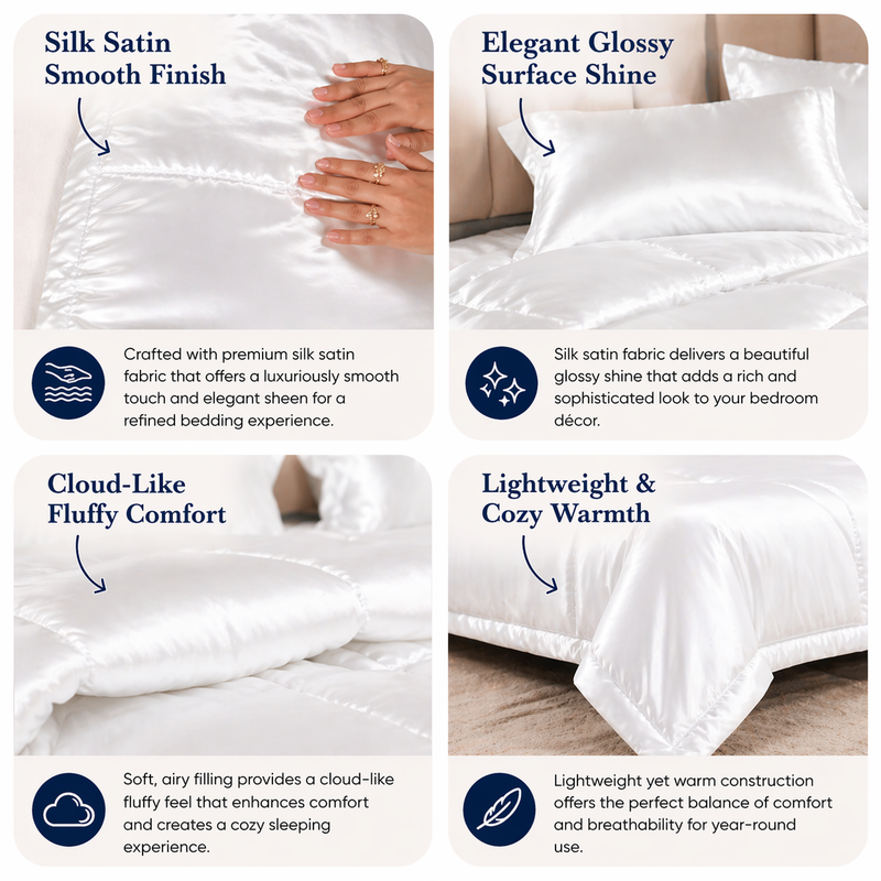 Luxury Silk Satin Comforter – 400 GSM Ultra-Soft, Breathable & Lightweight Quilt Specification