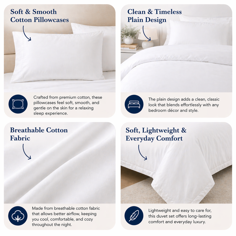 100% Cotton Duvet Cover Set – Soft & Breathable 3-Piece Bedding Set with Zipper Closure Specification