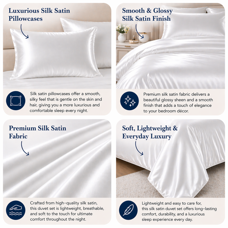 Silk Satin Duvet Cover Set – 3-Piece Luxury Bedding Set with Zipper Closure Specification