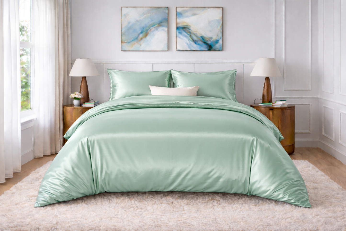 Silk Satin Duvet Cover Set – 3-Piece Luxury Bedding Set with Zipper Closure