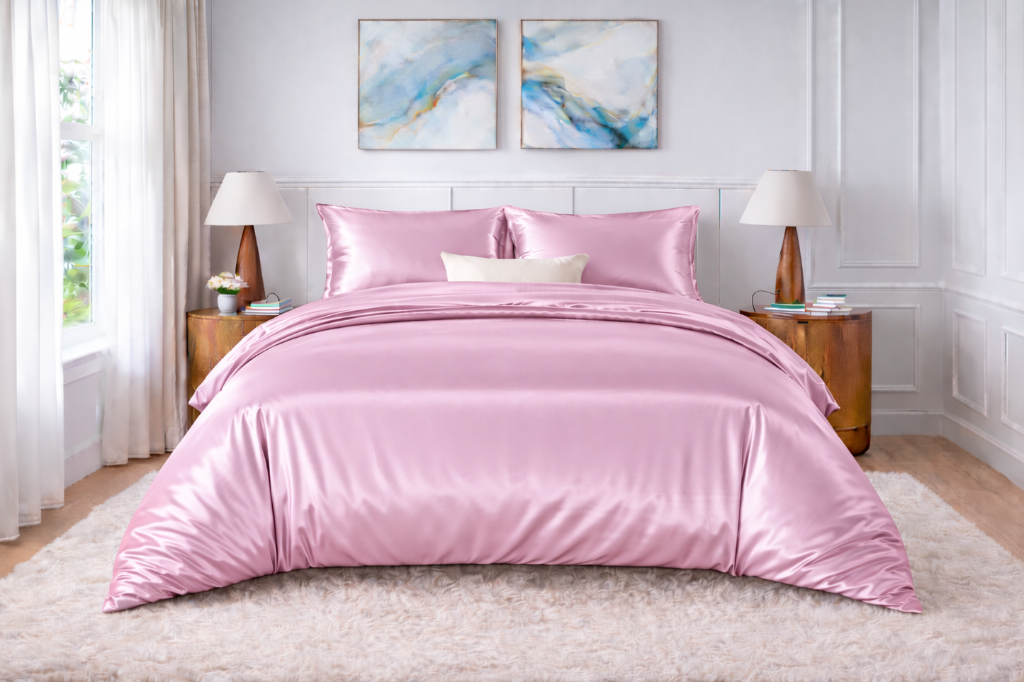 Silk Satin Duvet Cover Set – 3-Piece Luxury Bedding Set with Zipper Closure