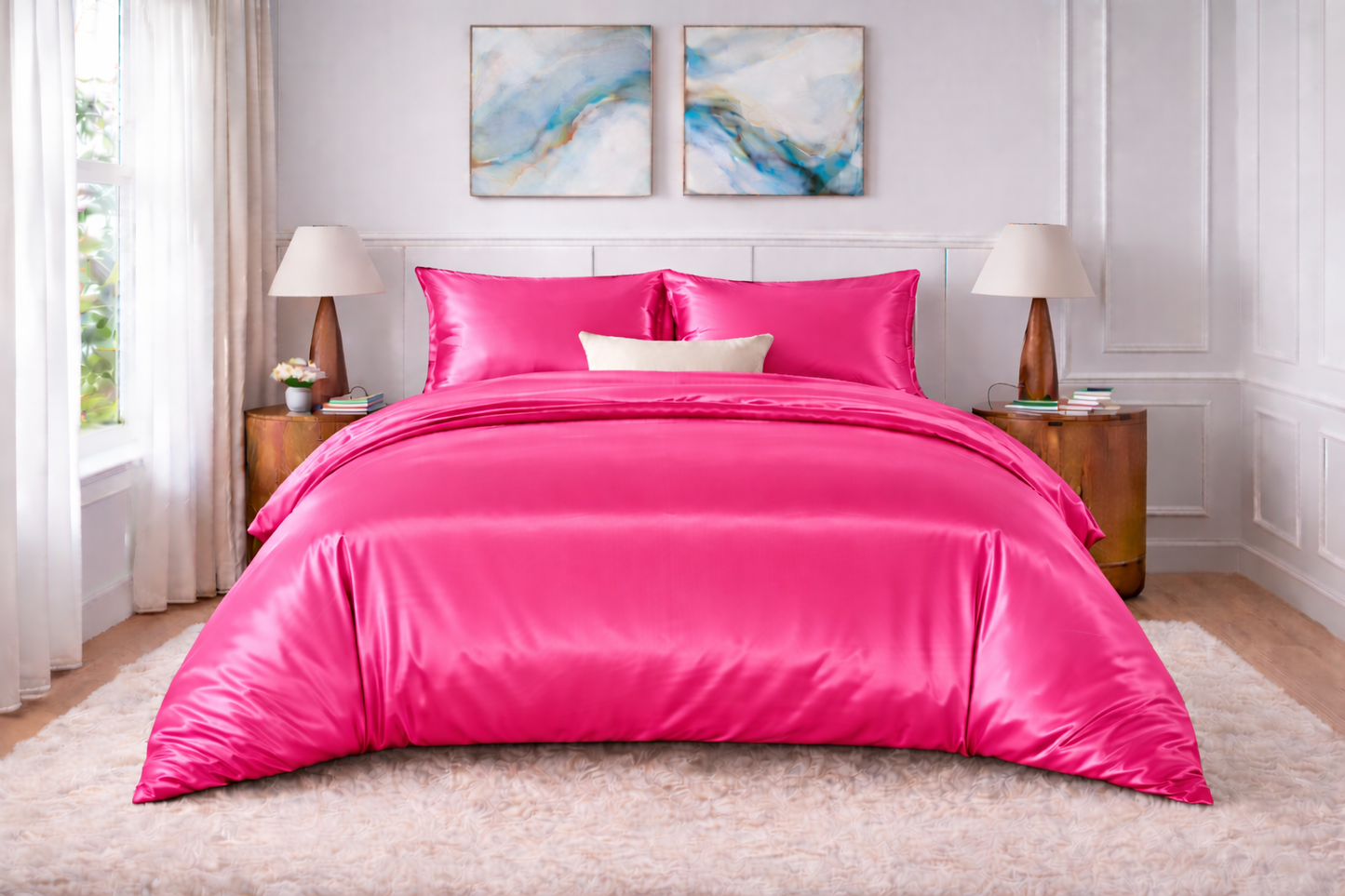 Silk Satin Duvet Cover Set – 3-Piece Luxury Bedding Set with Zipper Closure