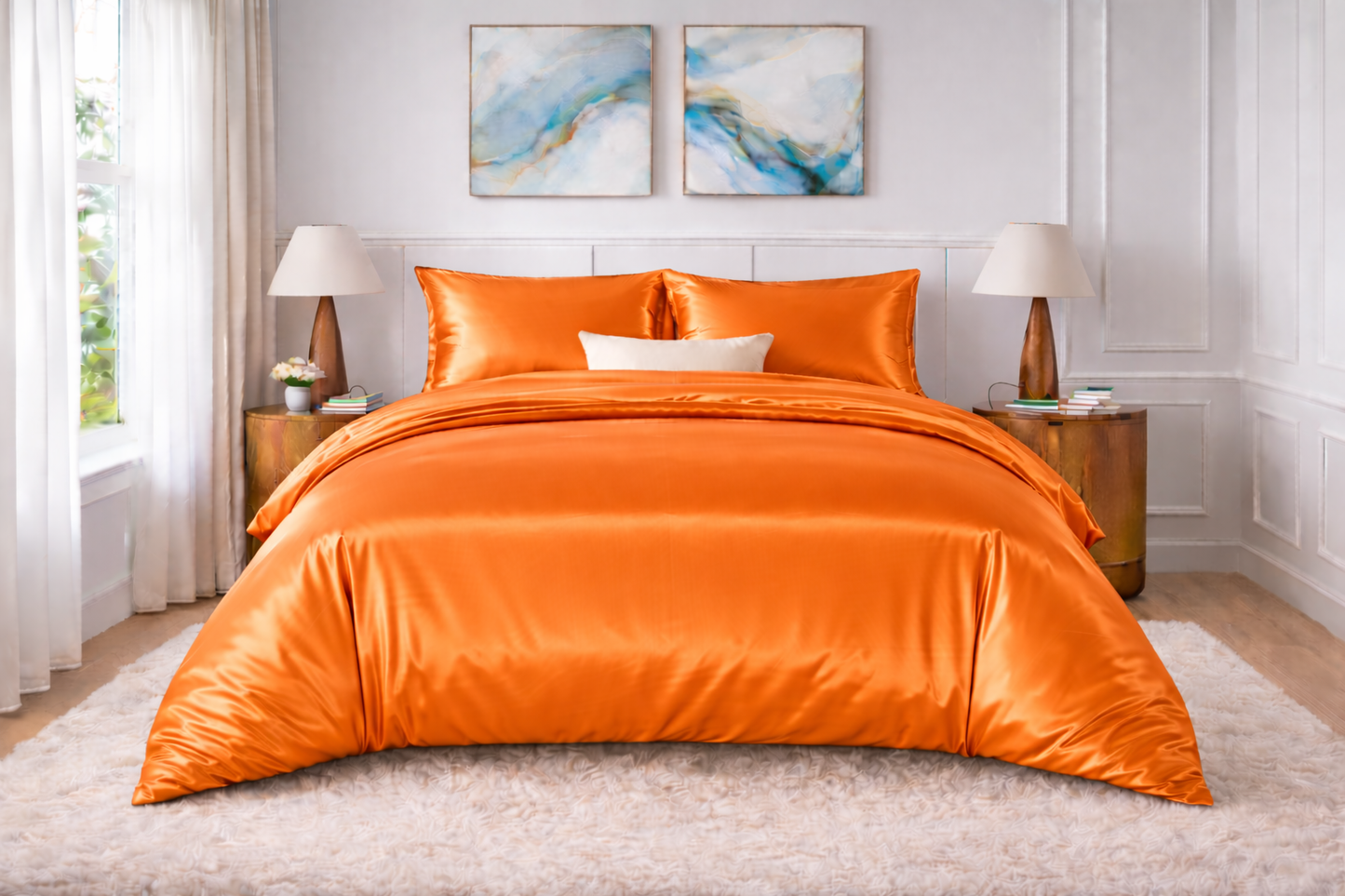 Silk Satin Duvet Cover Set – 3-Piece Luxury Bedding Set with Zipper Closure