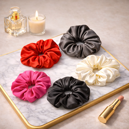 Silk Satin Scrunchies Ponytail Holders For Women/Girls Multicolor, Anti-Hair-Breakage, Hair Ties, Scrunchies Set for Girls, Women, Best gift for Sister, Friend, Mom.