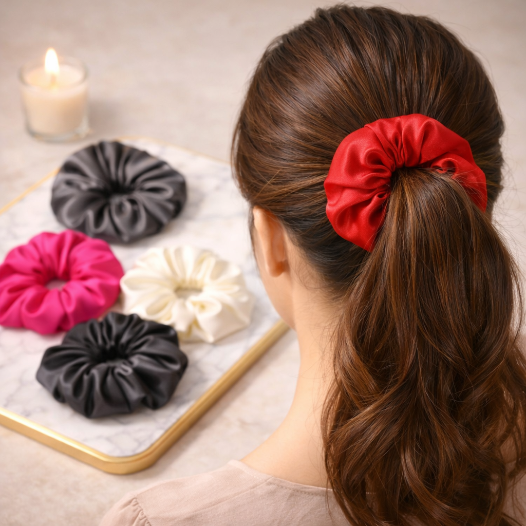 Silk Satin Scrunchies Ponytail Holders For Women/Girls Multicolor, Anti-Hair-Breakage, Hair Ties, Scrunchies Set for Girls, Women, Best gift for Sister, Friend, Mom.