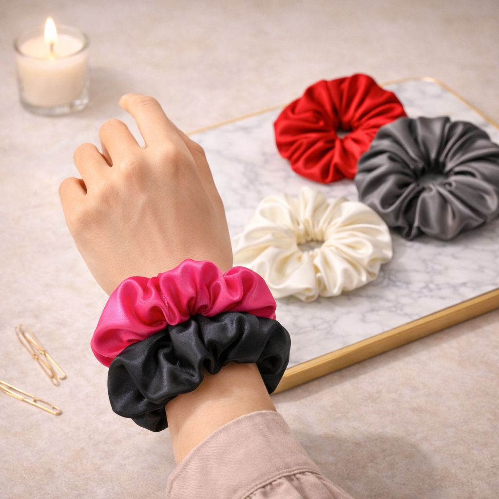 Silk Satin Scrunchies Ponytail Holders For Women/Girls Multicolor, Anti-Hair-Breakage, Hair Ties, Scrunchies Set for Girls, Women, Best gift for Sister, Friend, Mom.