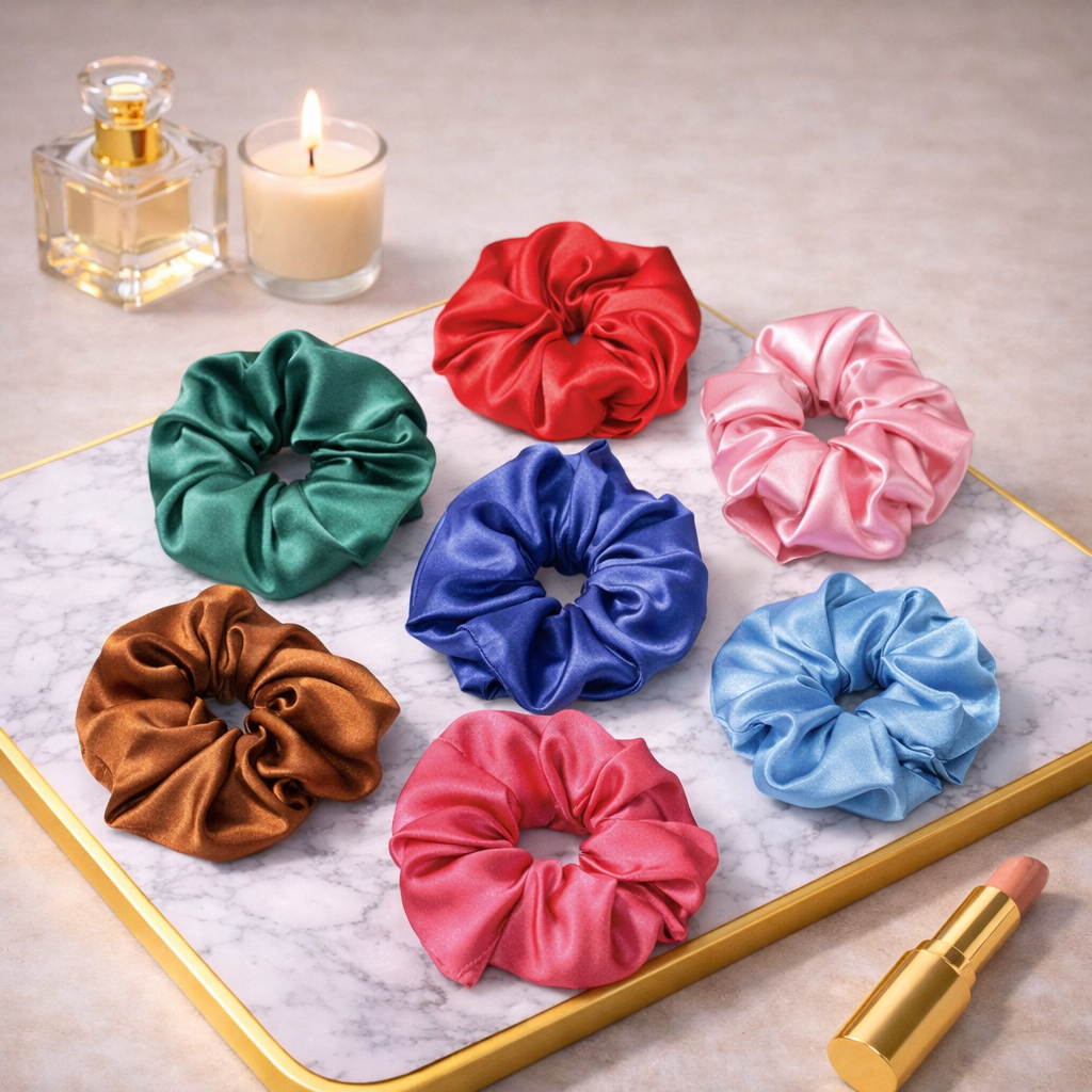 Silk Satin Scrunchies Ponytail Holders For Women/Girls Multicolor, Anti-Hair-Breakage, Hair Ties, Scrunchies Set for Girls, Women, Best gift for Sister, Friend, Mom.