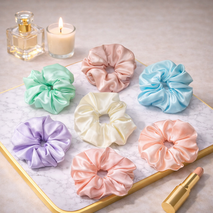 Silk Satin Scrunchies Ponytail Holders For Women/Girls Multicolor, Anti-Hair-Breakage, Hair Ties, Scrunchies Set for Girls, Women, Best gift for Sister, Friend, Mom.