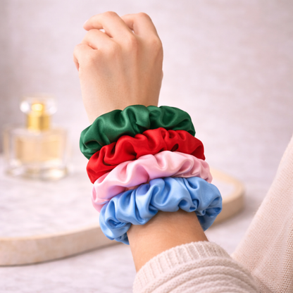 Silk Satin Scrunchies Ponytail Holders For Women/Girls Multicolor, Anti-Hair-Breakage, Hair Ties, Scrunchies Set for Girls, Women, Best gift for Sister, Friend, Mom.