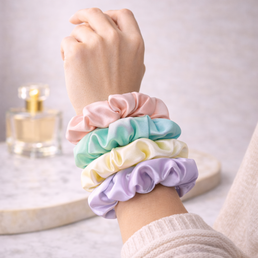 Silk Satin Scrunchies Ponytail Holders For Women/Girls Multicolor, Anti-Hair-Breakage, Hair Ties, Scrunchies Set for Girls, Women, Best gift for Sister, Friend, Mom.