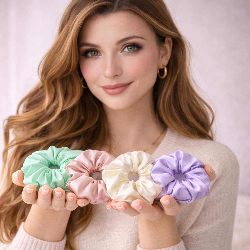 Silk Satin Scrunchies Ponytail Holders For Women/Girls Multicolor, Anti-Hair-Breakage, Hair Ties, Scrunchies Set for Girls, Women, Best gift for Sister, Friend, Mom.