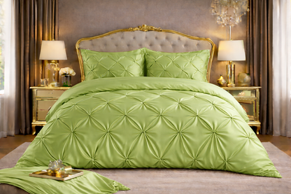 Silk Satin Pinch Pleat Duvet Cover Set – 3-Piece Elegant Pintuck Bedding Set with Zipper Closure