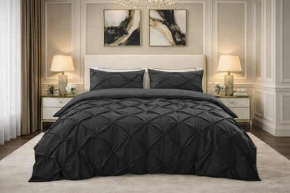 Cotton 600 Thread Count, Luxurious Pleated Design Duvet Cover With 2 Pillowcase