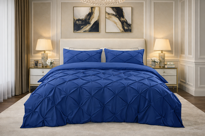 Cotton 600 Thread Count, Luxurious Pleated Design Duvet Cover With 2 Pillowcase