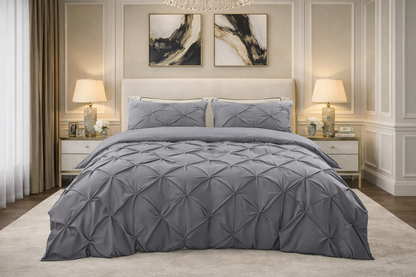 Cotton 600 Thread Count, Luxurious Pleated Design Duvet Cover With 2 Pillowcase