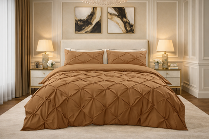 Cotton 600 Thread Count, Luxurious Pleated Design Duvet Cover With 2 Pillowcase