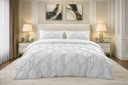 Cotton 600 Thread Count, Luxurious Pleated Design Duvet Cover With 2 Pillowcase