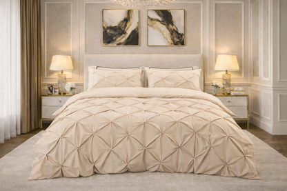 Cotton 600 Thread Count, Luxurious Pleated Design Duvet Cover With 2 Pillowcase