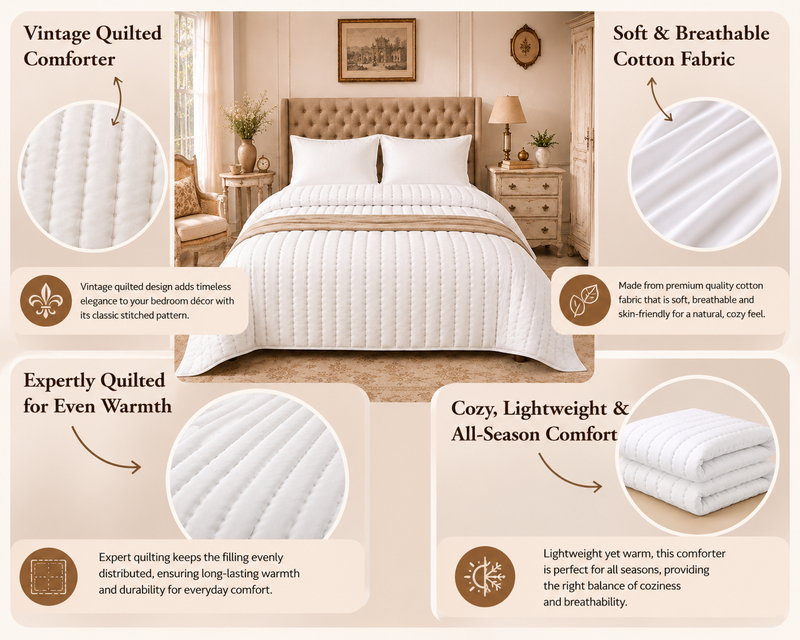 Vintage Cotton Quilted Comforter – Soft All-Season Cozy Bedding Specification