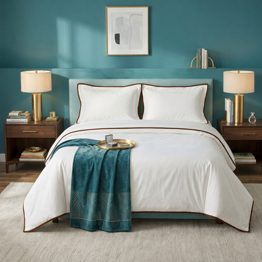 Signature Collection Designer Edge Piping Duvet Cover Set – Luxury Hotel Style 3 Piece Bedding Set