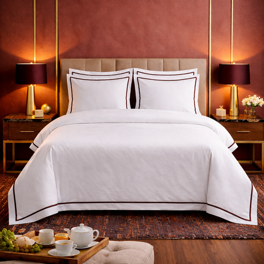 Signature Collection Integrated Edge Piping Duvet Cover Set – Luxury Hotel Style 3 Piece Designer Bedding Set