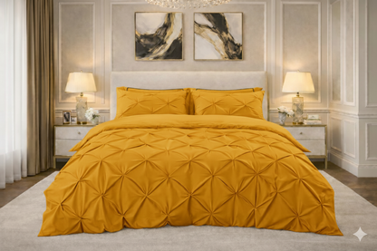 Cotton 600 Thread Count, Luxurious Pleated Design Duvet Cover With 2 Pillowcase