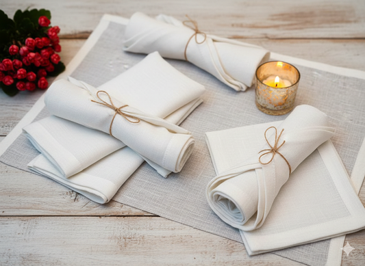 100% Natural Linen Table Essentials – Placemats, Cocktail Napkins & Tea Towels | Reusable, Absorbent & Stylish Kitchen & Dining Décor