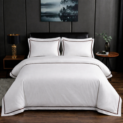 Signature Collection Integrated Edge Piping Duvet Cover Set – Luxury Hotel Style 3 Piece Designer Bedding Set