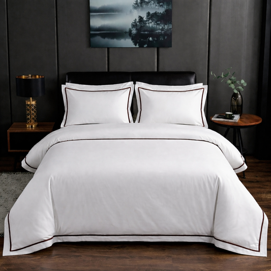 Signature Collection Integrated Edge Piping Duvet Cover Set – Luxury Hotel Style 3 Piece Designer Bedding Set