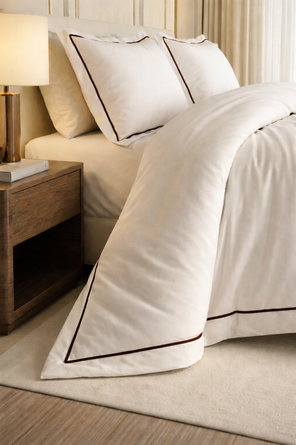 Signature Collection Integrated Edge Piping Duvet Cover Set – Luxury Hotel Style 3 Piece Designer Bedding Set