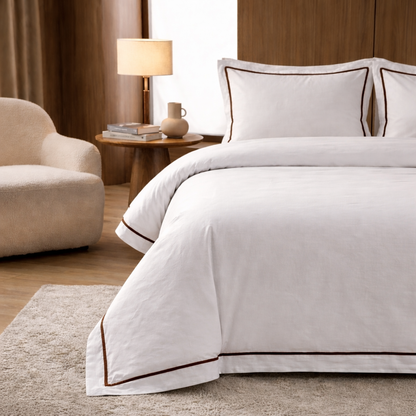 Signature Collection Integrated Edge Piping Duvet Cover Set – Luxury Hotel Style 3 Piece Designer Bedding Set