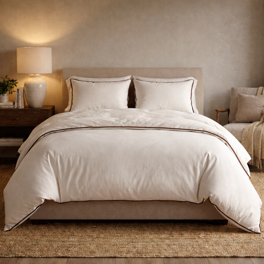 Signature Collection Designer Edge Piping Duvet Cover Set – Luxury Hotel Style 3 Piece Bedding Set