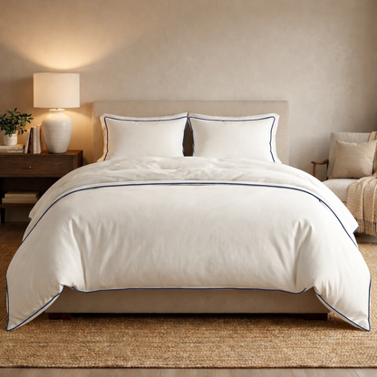 Signature Collection Designer Edge Piping Duvet Cover Set – Luxury Hotel Style 3 Piece Bedding Set