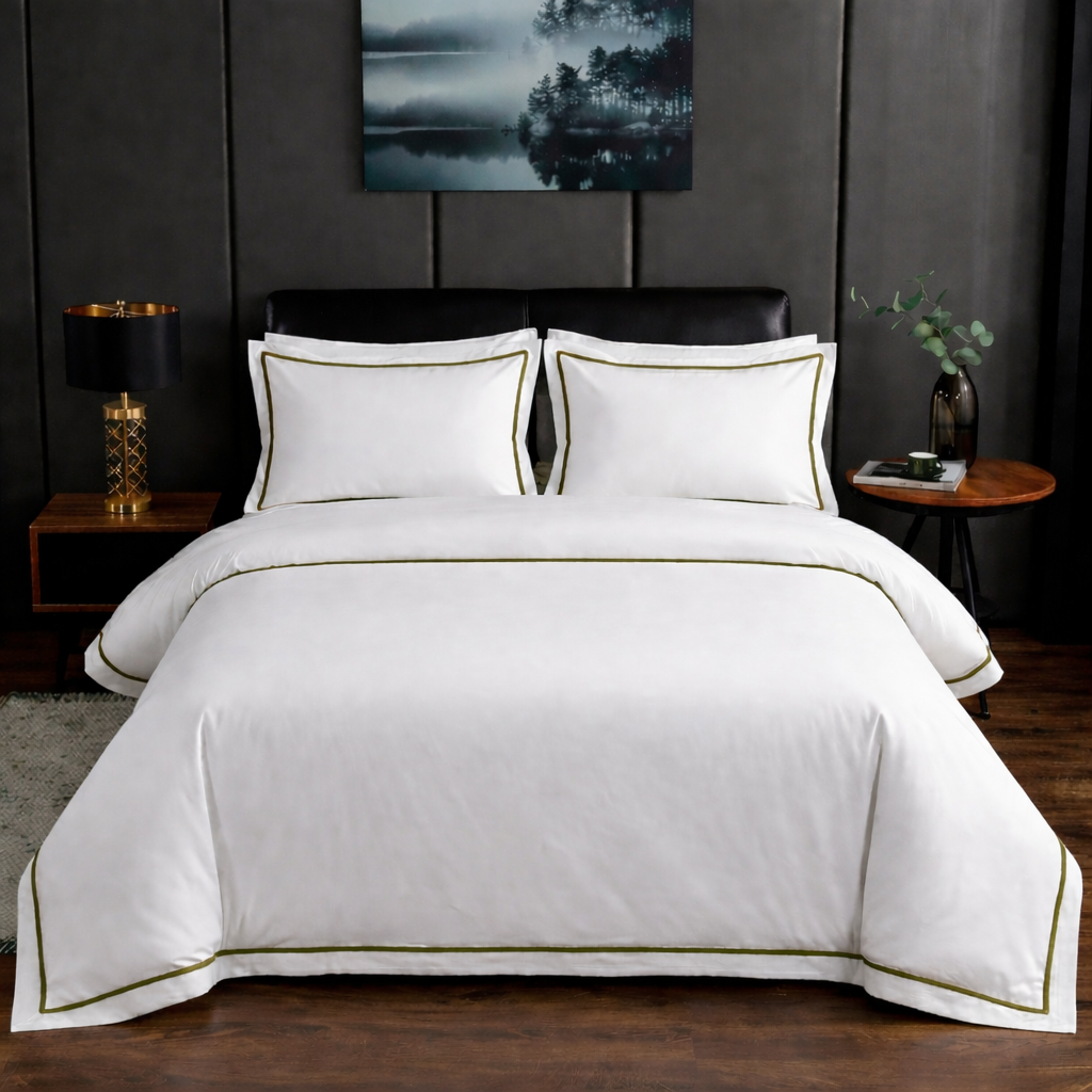 Signature Collection Integrated Edge Piping Duvet Cover Set – Luxury Hotel Style 3 Piece Designer Bedding Set