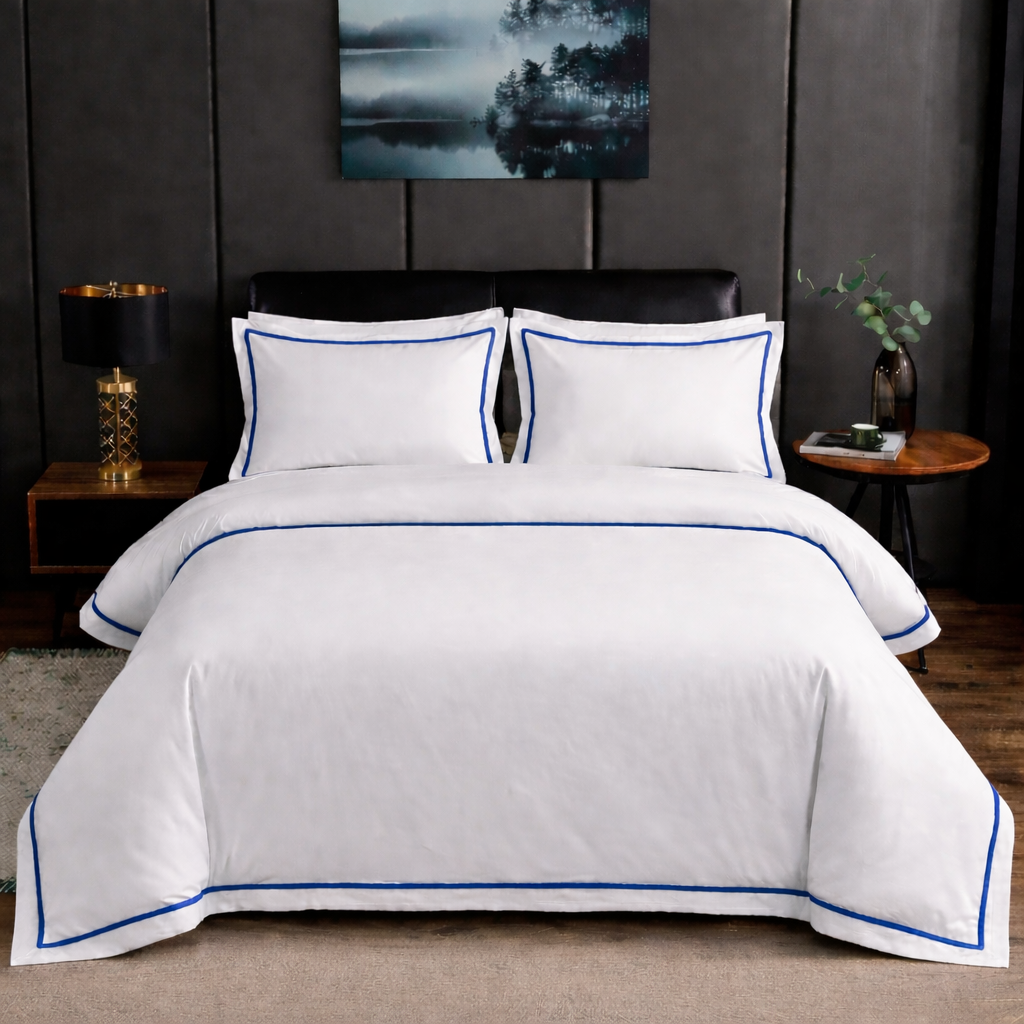 Signature Collection Integrated Edge Piping Duvet Cover Set – Luxury Hotel Style 3 Piece Designer Bedding Set