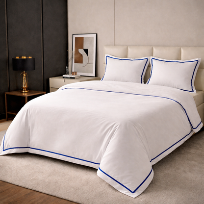 Signature Collection Integrated Edge Piping Duvet Cover Set – Luxury Hotel Style 3 Piece Designer Bedding Set