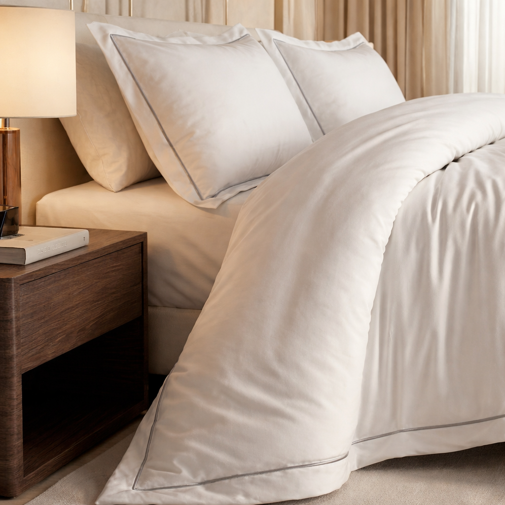 Signature Collection Integrated Edge Piping Duvet Cover Set – Luxury Hotel Style 3 Piece Designer Bedding Set