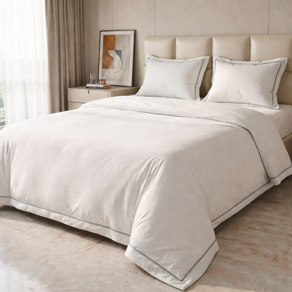 Signature Collection Integrated Edge Piping Duvet Cover Set – Luxury Hotel Style 3 Piece Designer Bedding Set