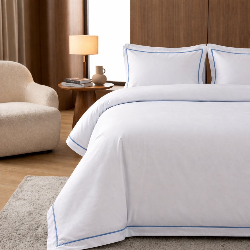 Signature Collection Integrated Edge Piping Duvet Cover Set – Luxury Hotel Style 3 Piece Designer Bedding Set